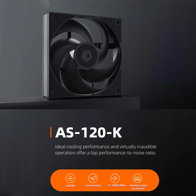 ID-COOLING AS-120-K 120mm High Performance Computer Cooling Fans,Fan Speeds: 300-2000 RPM, Hydraulic Bearing Quiet Long Lifespan