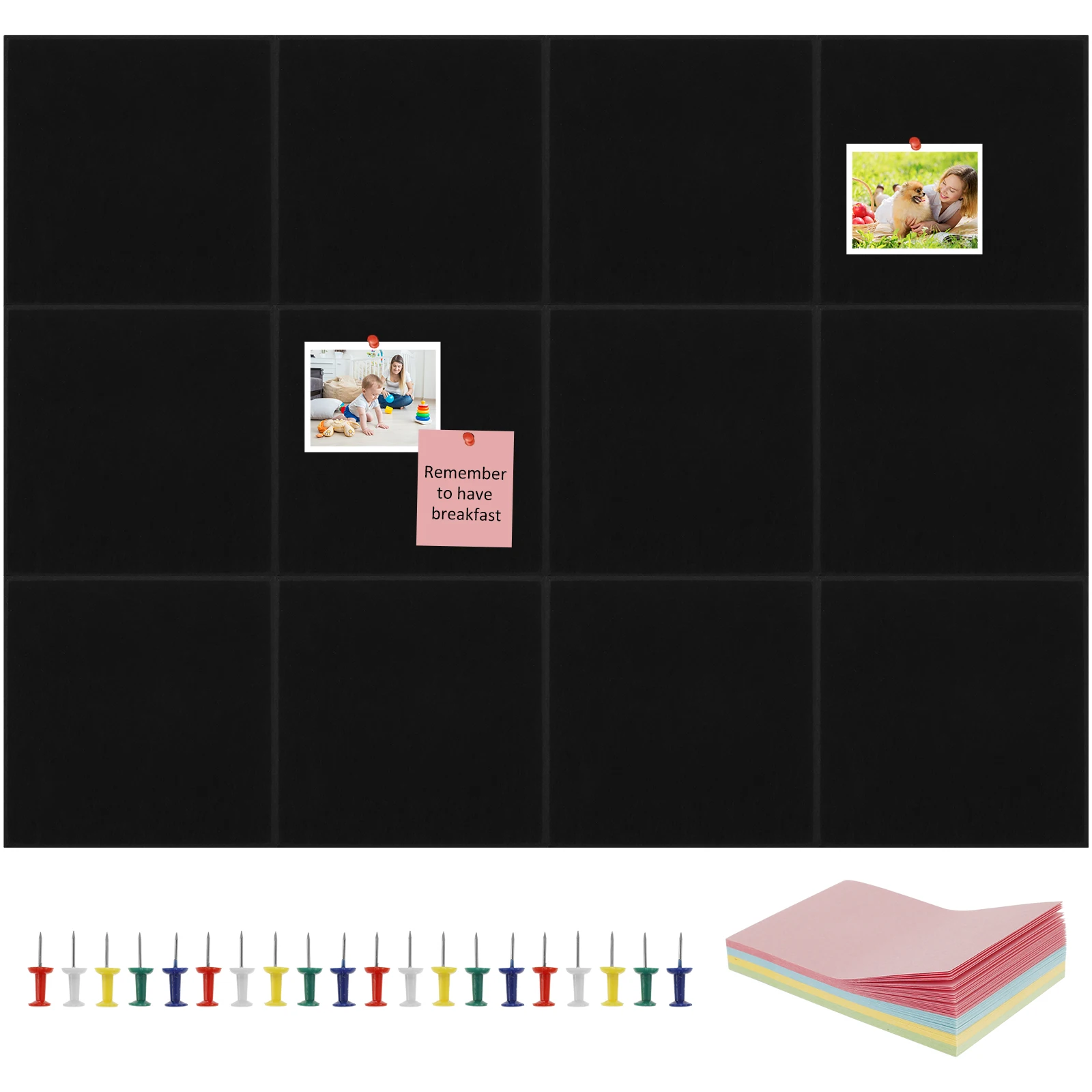 بلاط حائط من اللباد المضاد للانزلاق مع لوحة دبوس ، ملصق لاصق ، لوحة إعلانات المكتب ، لوحة صور منزلية ، بلاط عرض 30 × 30 ، 12 #1