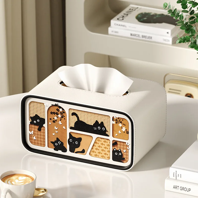 

Luxury High Quality Paper Box Light Luxury High-end Living Room Creative Oval Leather Tissue Box Bedroom Desktop Napkin Storage