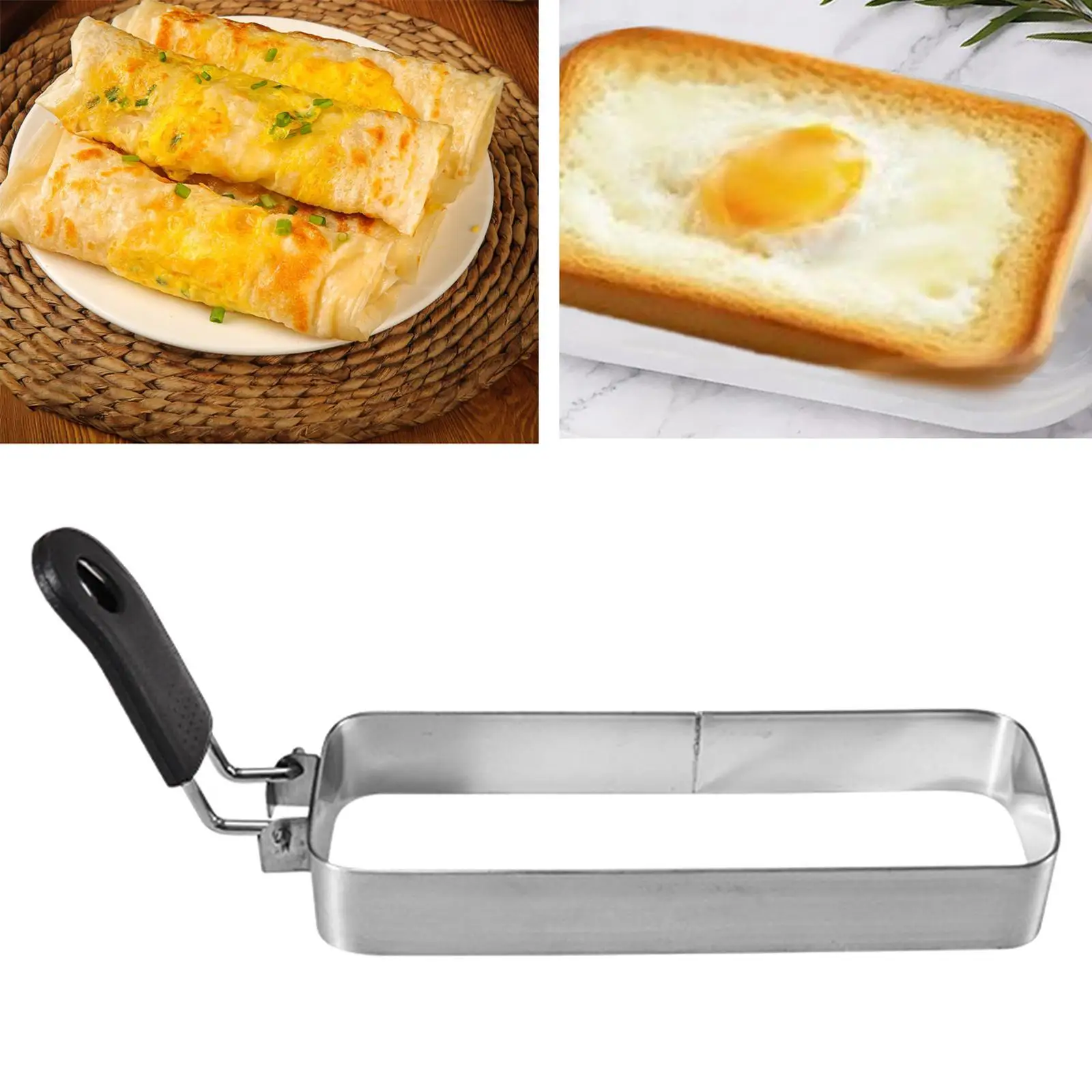 Egg Ring Muffin Omelette Ring for Breakfast Sandwich with Handle Crumpet Ring for Griddle Pan Rectangle Shaper Stainless Steel