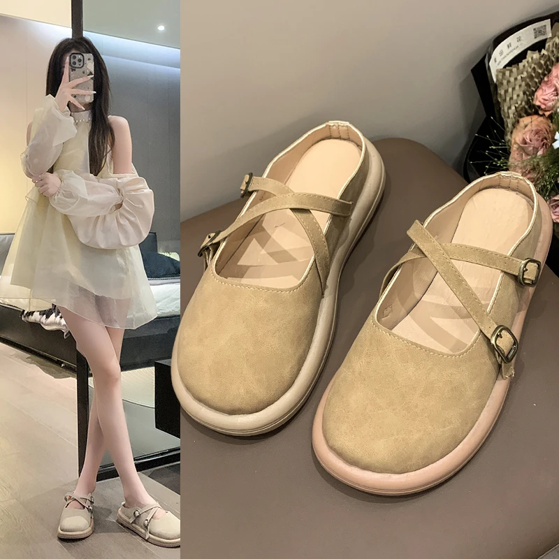 2024 Women's SummerNew Fashion Buckle Designer Slippers Outdoor Slingback Casual Comfortable Flat Non-Slip Women's Mules Zapatos