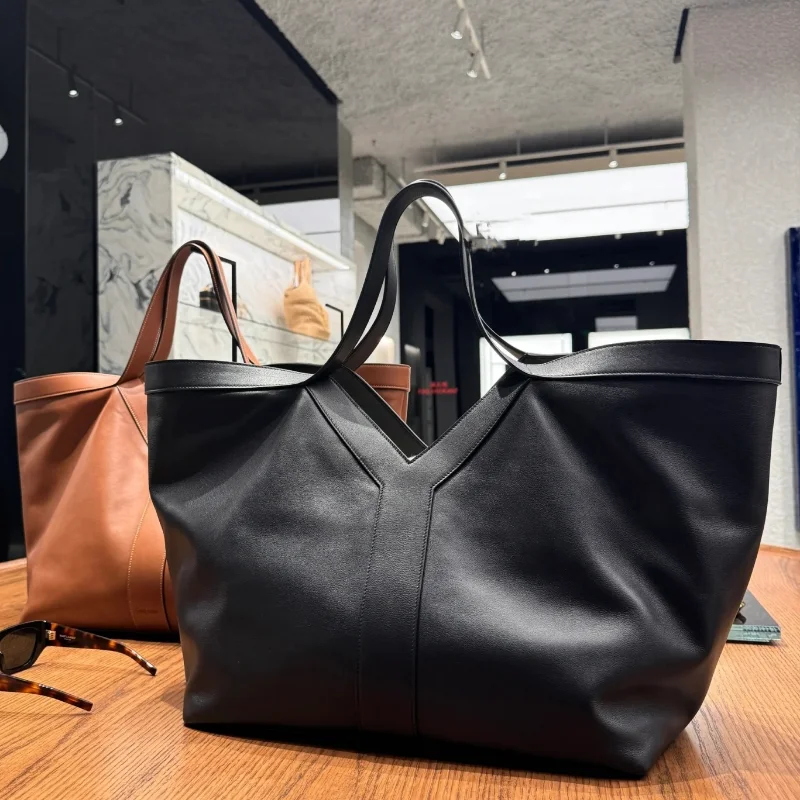 Luxury Large-capacity Genuine Leather Tote Fashion Y Shape Crocodile Pattern Shoulder Bag Casual High-end Shopping Bag Storage image 2