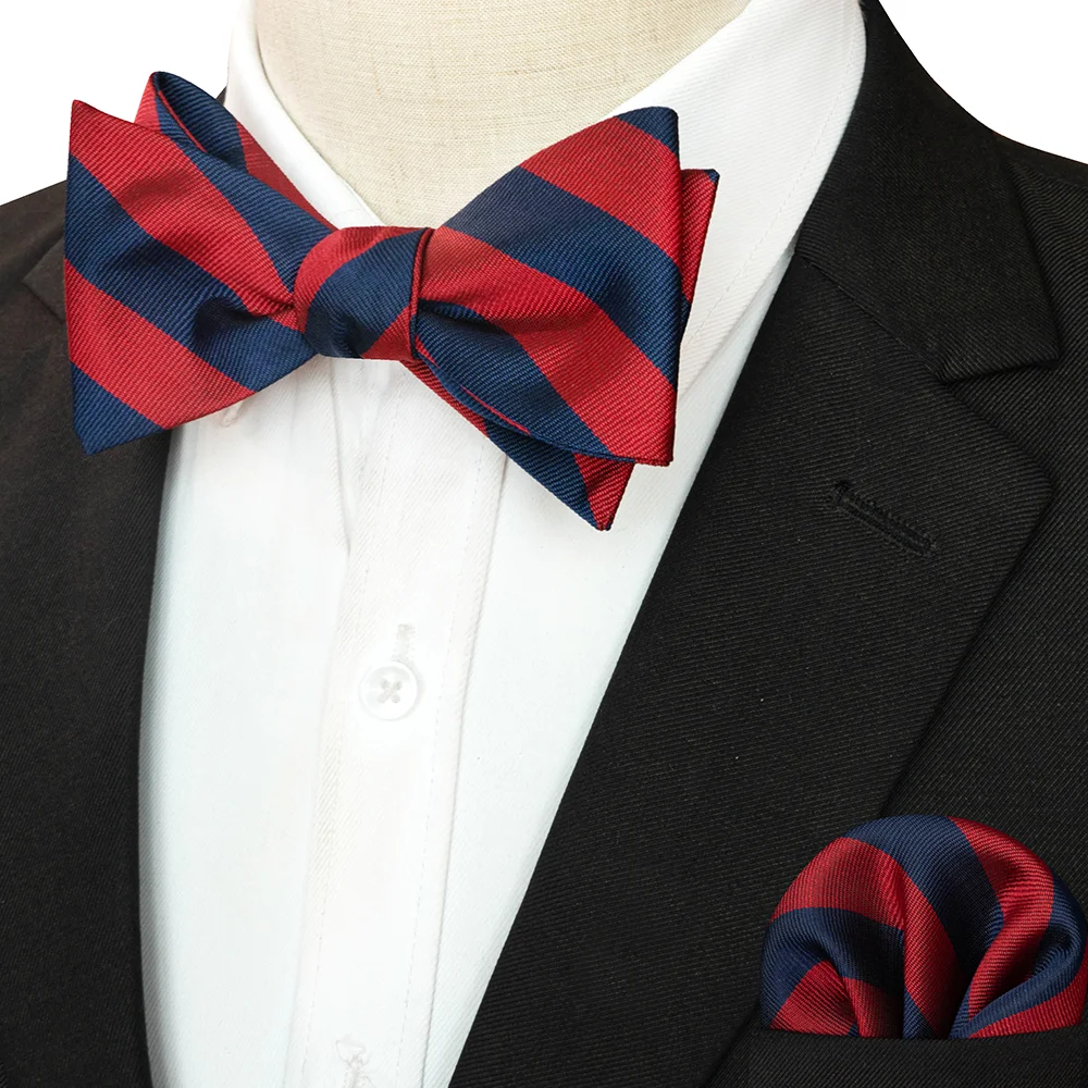EASTEPIC Gestreifte Fliege für Herren, Einstecktuch-Set, kariertes Accessoire, Paisley-Krawatte, Blumenmuster, gepunktet, reines Schwarz, Abendparty – Detail 12
