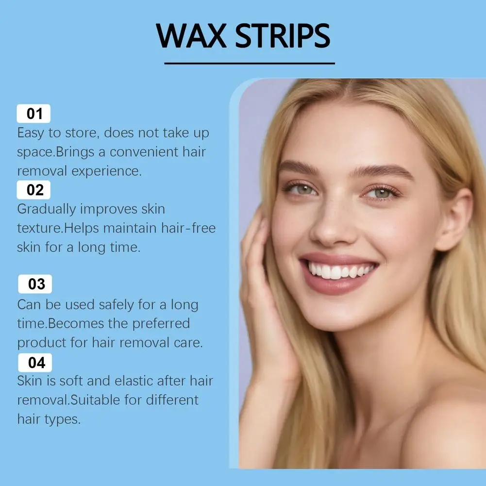 10 قطعة شرائط شمع إزالة الشعر مزدوجة الجانب إزالة الشعر نعومة دائمة ورق شمع بارد محمول للوجه جسم الساق