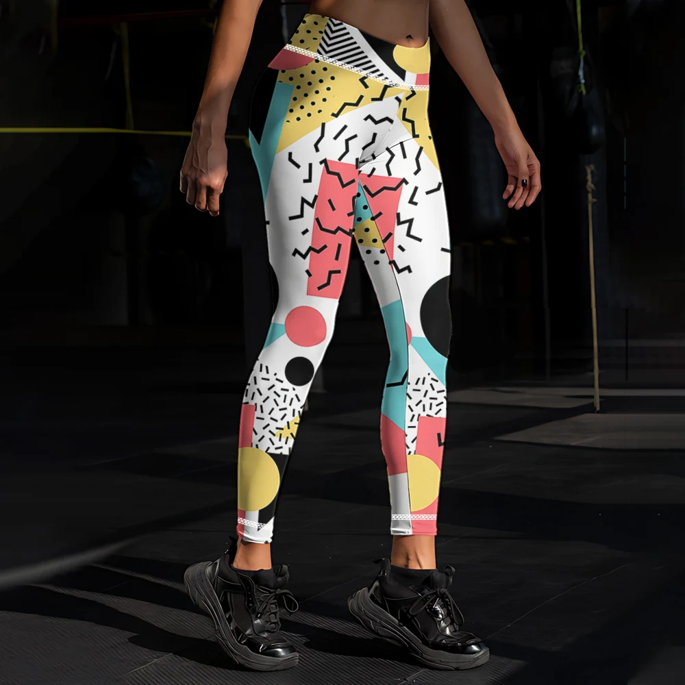 Fashion Women Yoga Pants Geometric Graphic Art Splicing 3D Printed Fitness Skinny Pants Womens Clothing Leggings Mujer Gym