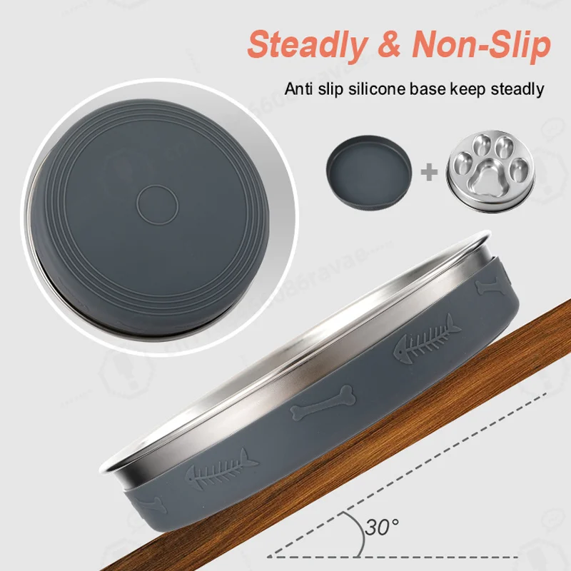 304 Stainless Steel 2‑in‑1 Slow Feeder Dog Bowl BPA Free 1000ml with Silicone Base Multiple Designs Pet Feeding Bowl