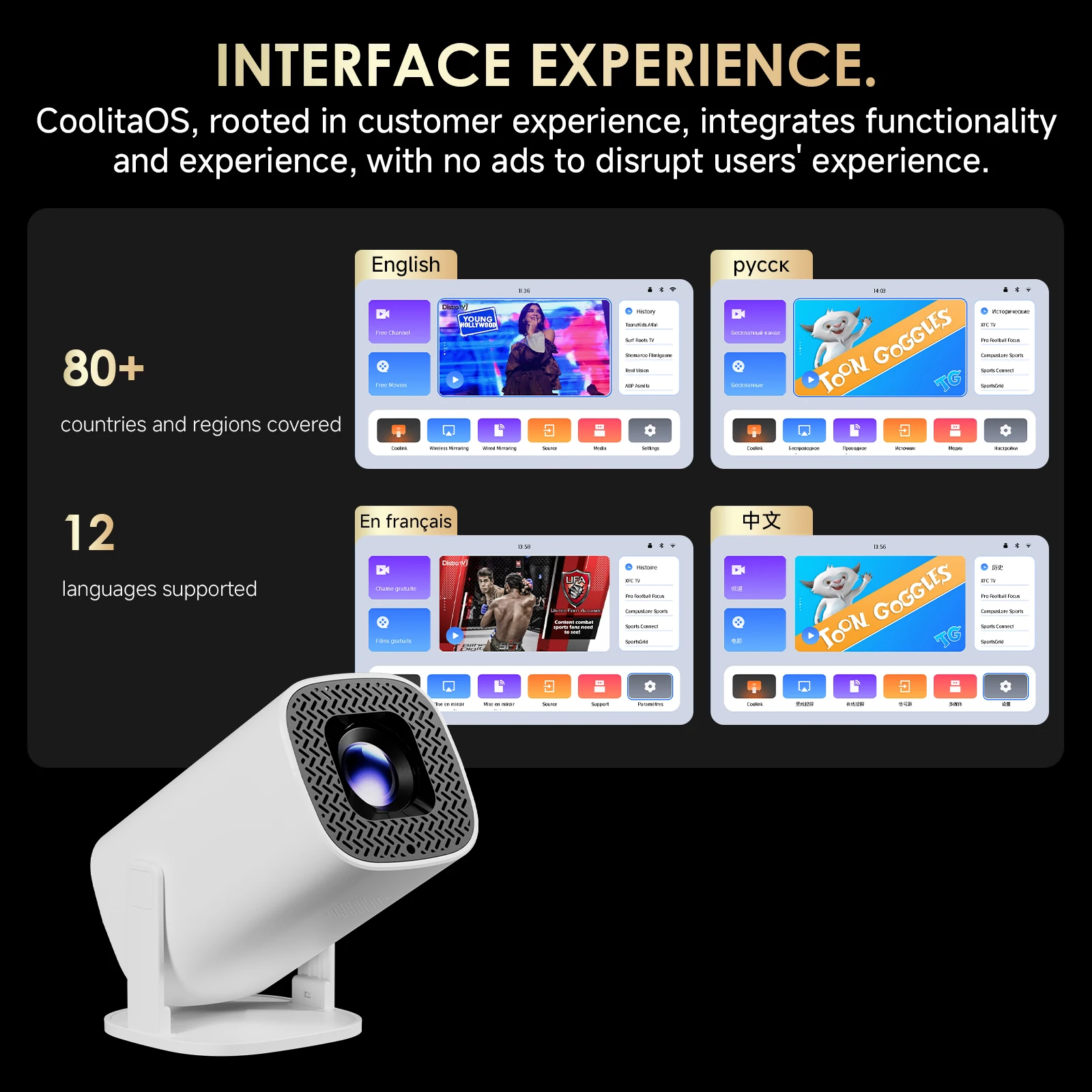 TOPSION P30PLUS أجهزة عرض صغيرة ذكية 4K 1280 * 720P مع 500 + قناة مجانية حية تدعم WiFi6 جهاز عرض محمول للمسرح المنزلي