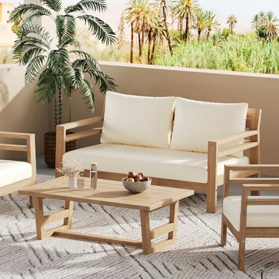 

Комплект садовой мебели Home Jamaia из 2 предметов: кресло-софа и кофейный столик из акации, цвет светлый тик+бежевый, для улицы