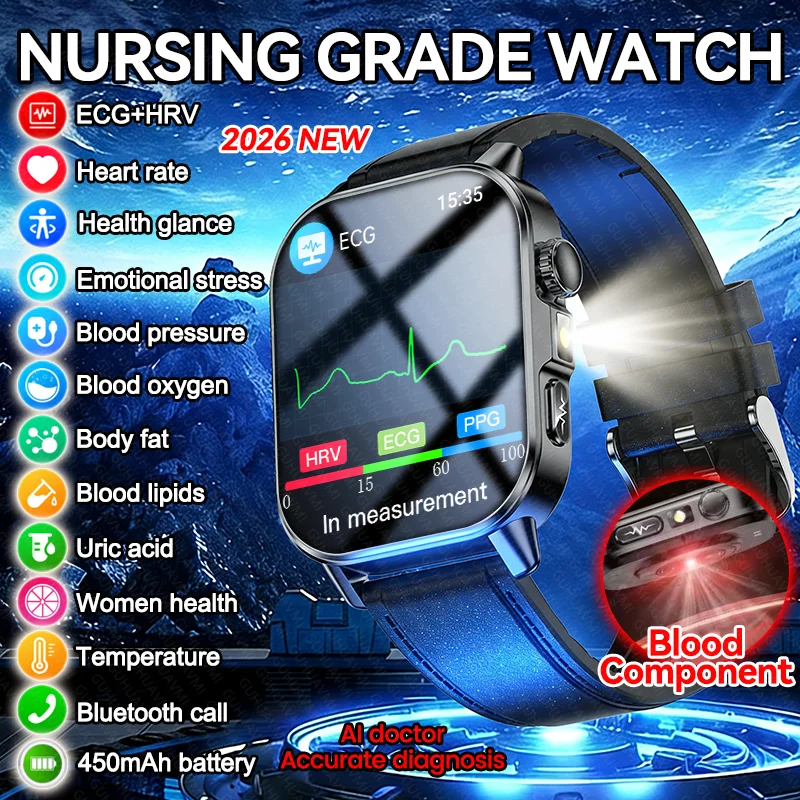 New Nursing Grade Smart Watch Men ECG BP Uric Acid Blood Lipids AI Doctor Health Accurate Diagnosis Bluetooth Call Smartwatches