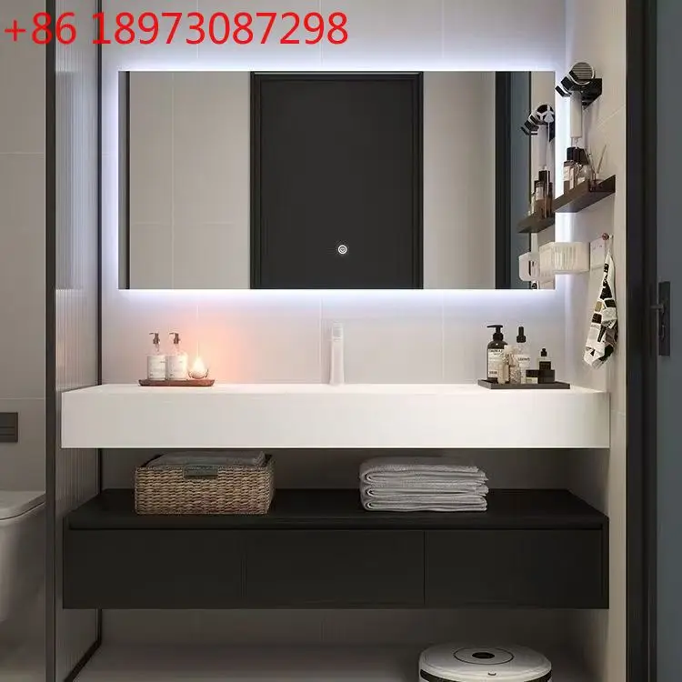 

Легкая роскошная каменная плита, бесшовная встроенная раковина, шкаф для ванной комнаты, комбинированный туалет, станция для мытья рук