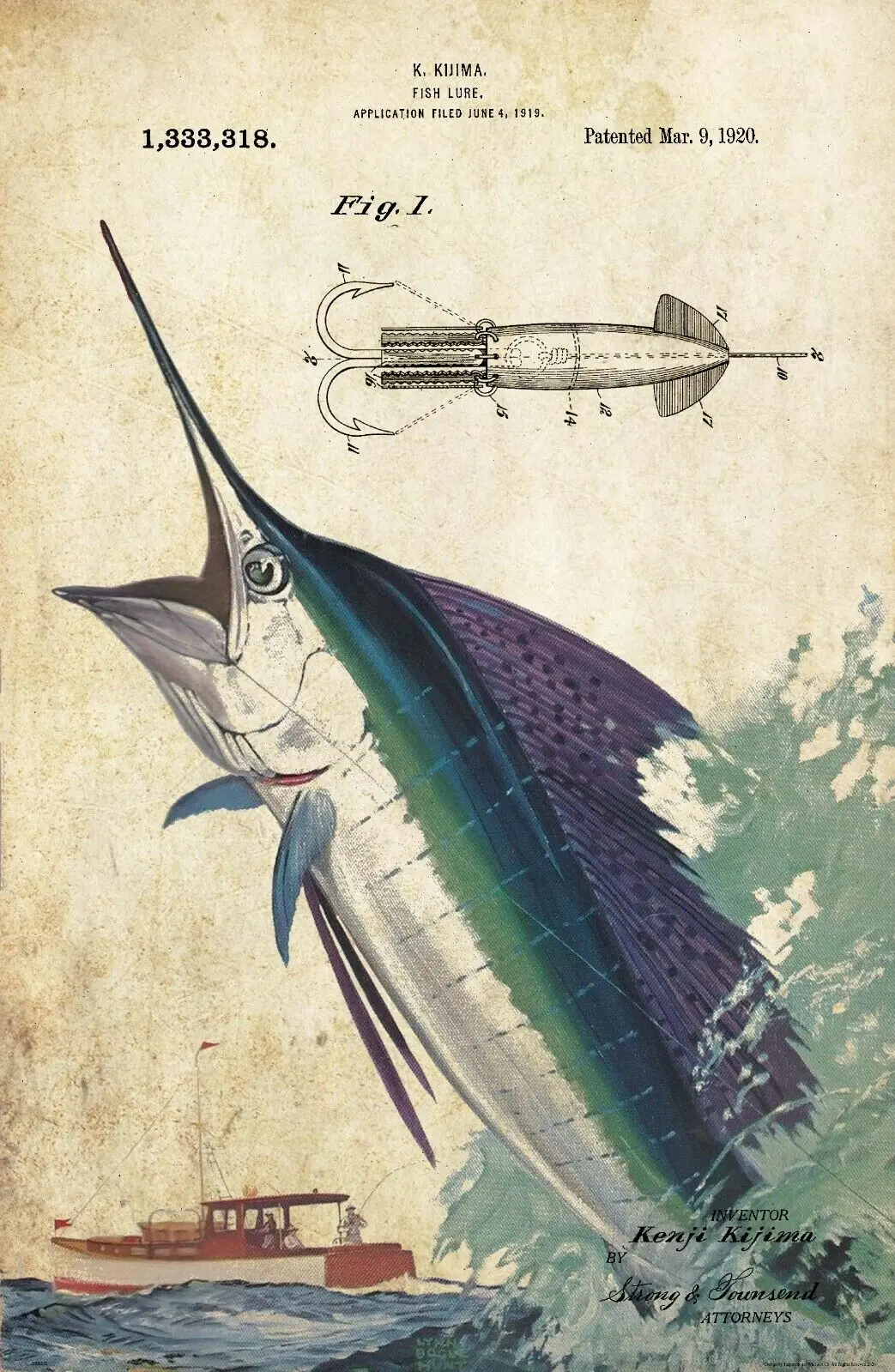 Vintage Sailfish Fishing Lure Saltwater Boat Print Art Canvas Poster For Living Room Decor Home Wall Picture