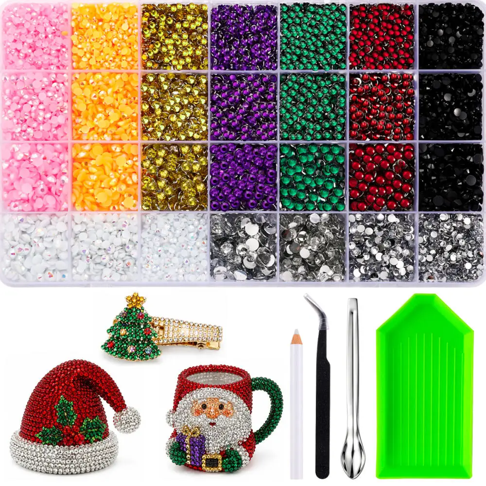 1Box 3/4/5mm Shiny Semi-circular Resin Nail Rhinestones Jewelry Colorful AB Jelly Flatback Christma Series Nail Rhinestones DIY