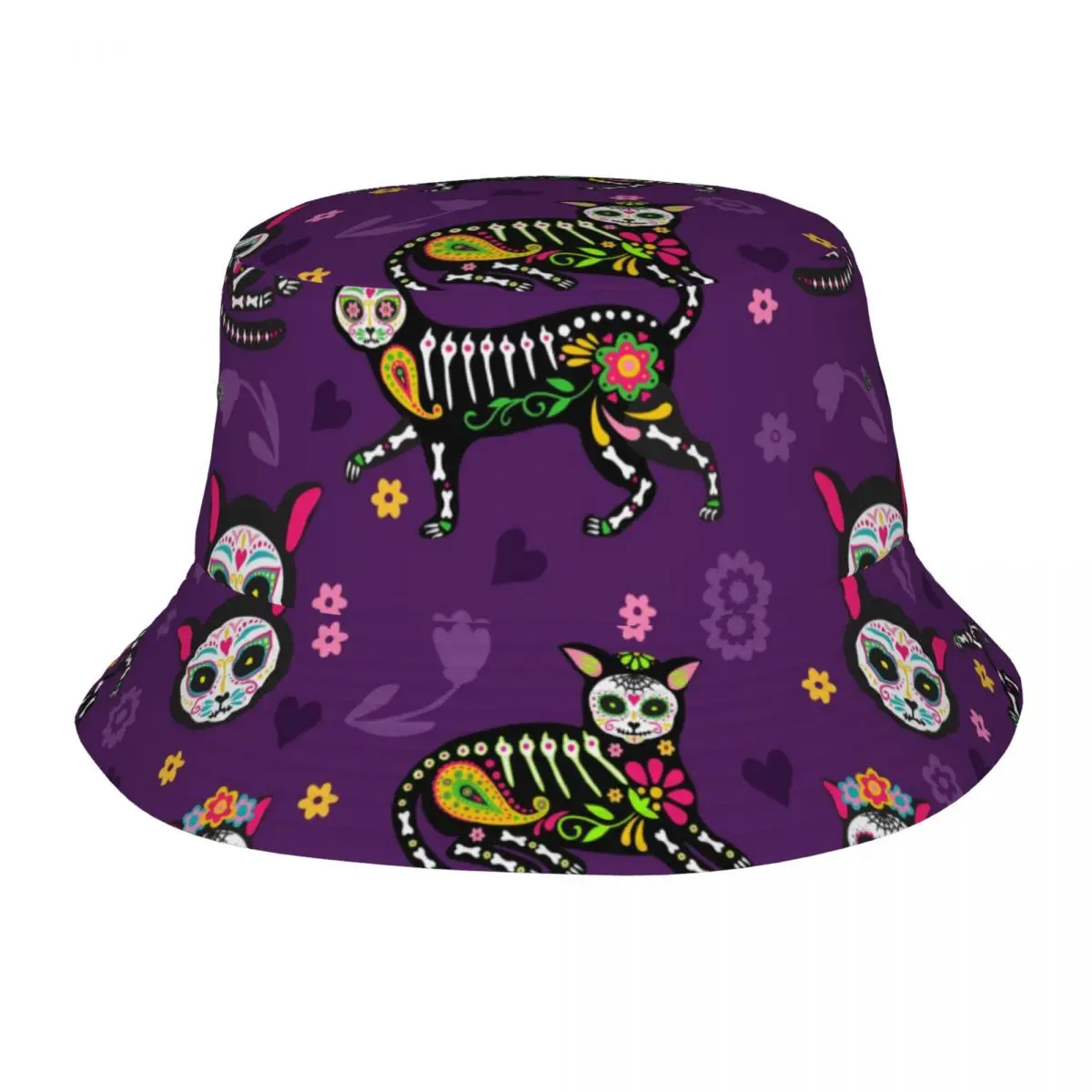 Summer Sugar Skull Calavera Cats Mexican Style Bucket Hat Bob Fisherman hat Outdoor Travel Sun Visor Fashion Panama