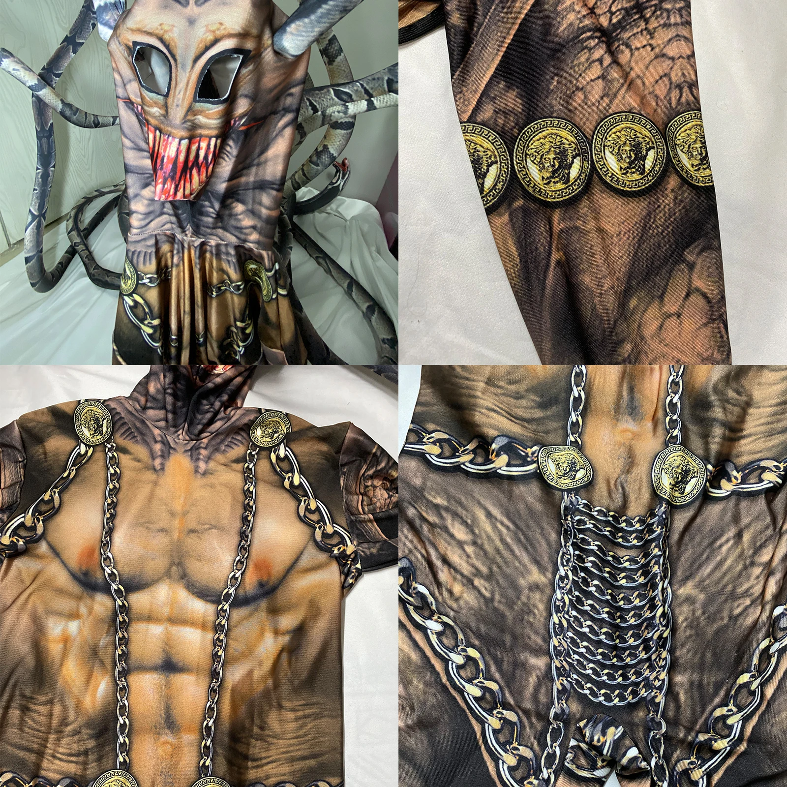 بدلة قفز مطبوعة على شكل ثعبان رعب مثيرة للرجال والنساء أزياء الهالوين GOGO لحفلات أعياد الميلاد والنوادي الليلية أداء المسرح