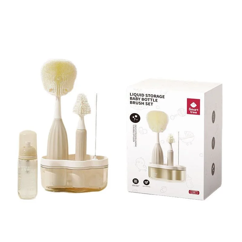 Baby bottle brush - multi-functional liquid storage and squeezing cup brush - cup cleaning silicone brush - nipple cleaning set