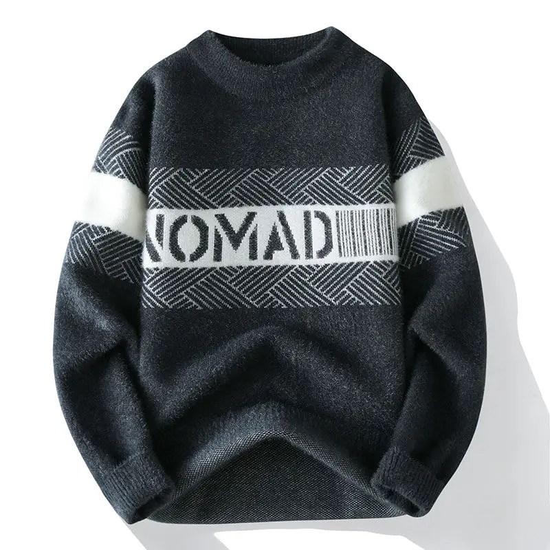2024 Winter Fashion letter pattern Sweater Men Casual Knit Pullovers Mens Thick Warm Loose Knitted Sweaters Streetwear Man