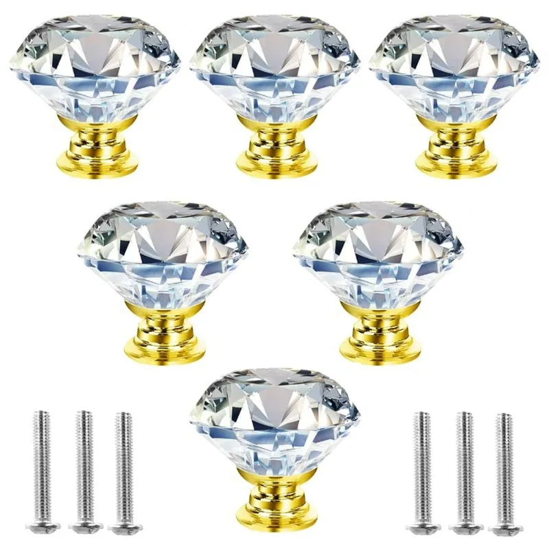 30mm/40mm Diamond - Designed Crystal Glass Handles, Cabinet Drawer Wardrobe Door Knobs 5PCS