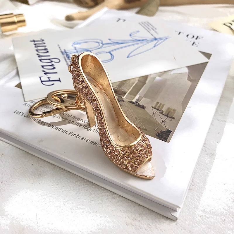 Shining Rhinestone High Heel Shoe Key Chains Colorful Delicate High Heel Shoe Geometric Key Chains Car Bag Accessories Key Ring