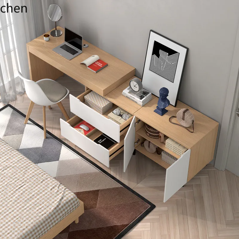 HT Modern Minimalist Desk Dressing Table Corner Computer Desk Small Apartment Bedroom Storage TV