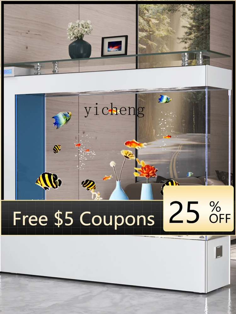 

Y1 Super White Glass Light Luxury Fish Tank Living Room Home Subareas Screens Floor Large Rectangular