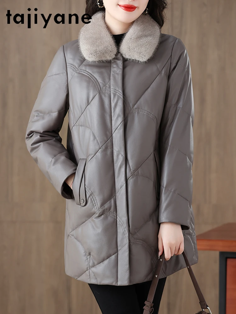 TAJIYANE 100% Schaffell Puffer Jacke Frauen Nerz Pelz Kragen Weiße Ente Unten Mantel Echt Leder Jacken Winter Frauen Kleidung 2025