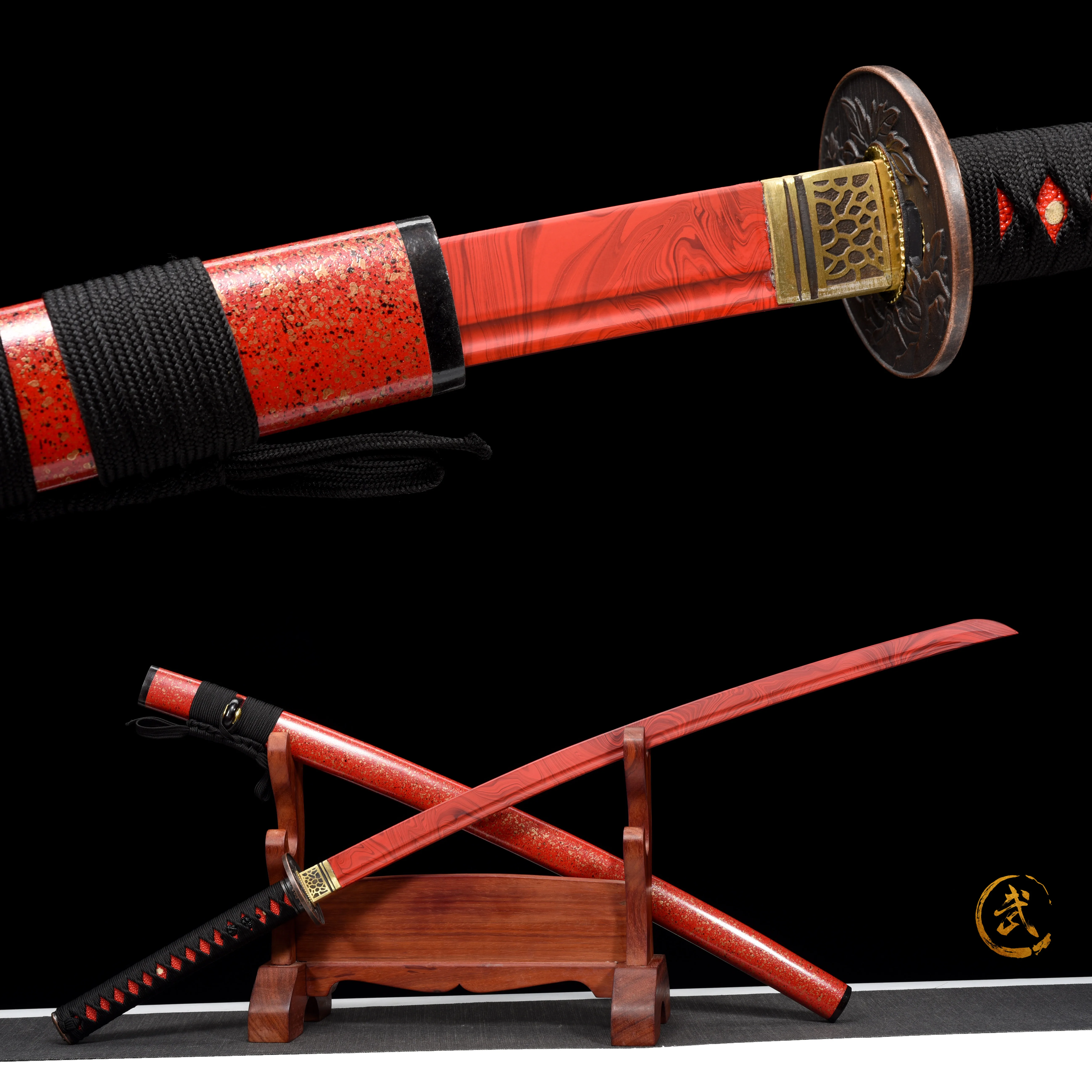 

High-quality plastic full-size samurai sword, red training sword, handcrafted Japanese ninja samurai sword for battle katana T10