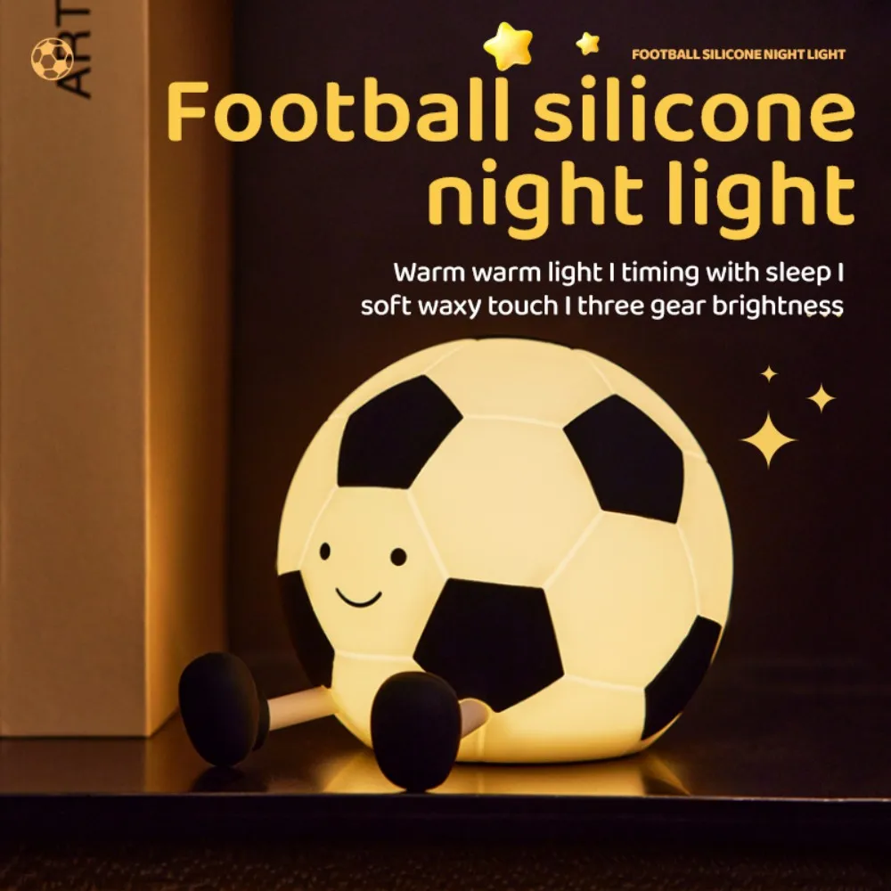 Novelty Football Silicone Night Light Rechargeable Sleeping Night Lamp with 3 Level Dimmable Nursery Bedside Lamp For Room Decor