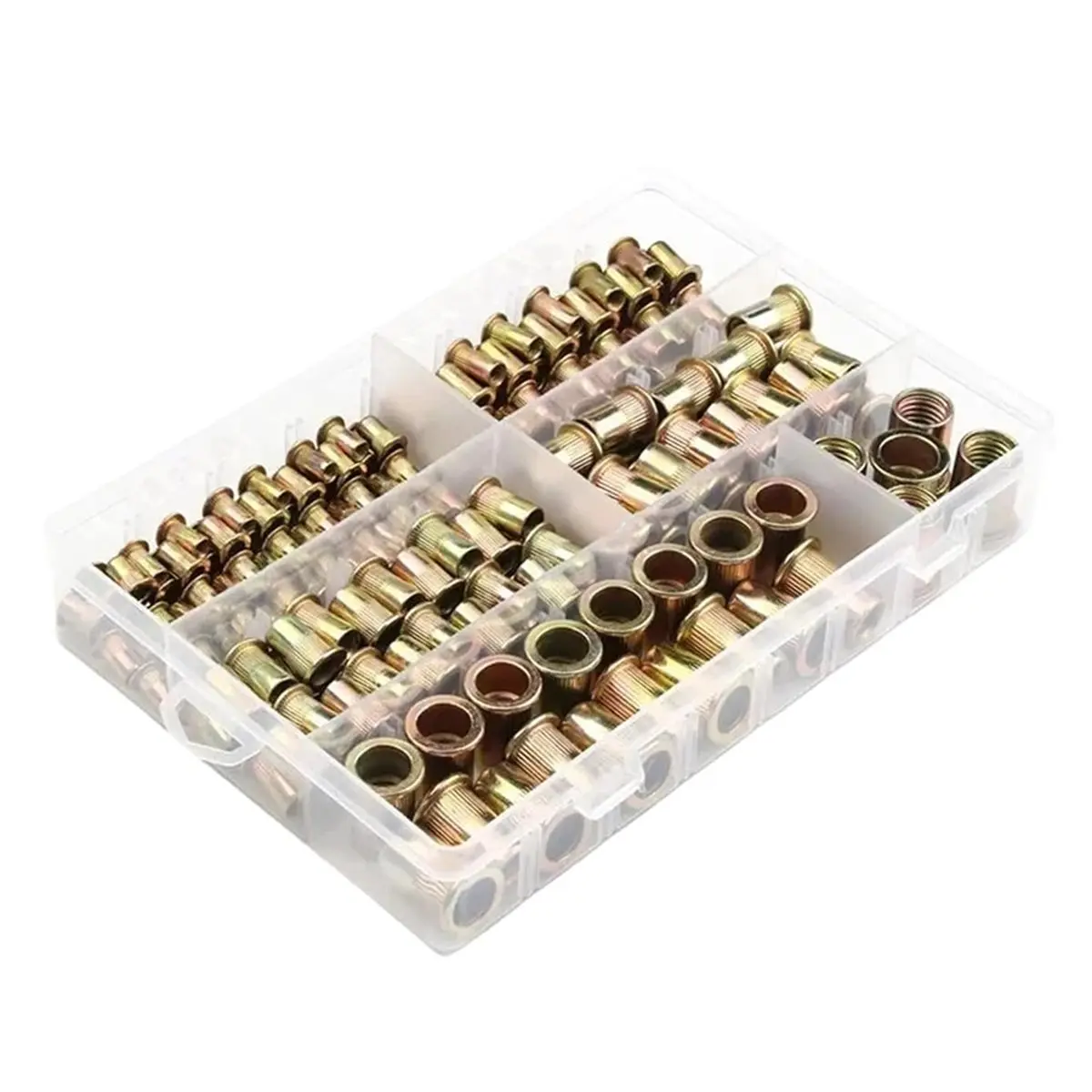 210PCS Box Rivet Nuts Carbon Steel - Flat Head Rivet Nuts Set Hardware Multi Sizes Insert Rivet Nuts(210PCS -)