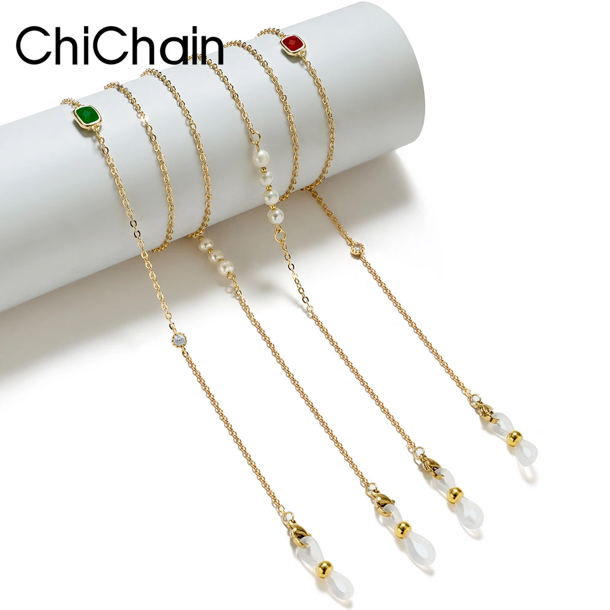 

Elegant women's sunglasses chain, glasses rope, silicone ring, female necklace, outdoor leisure accessory.