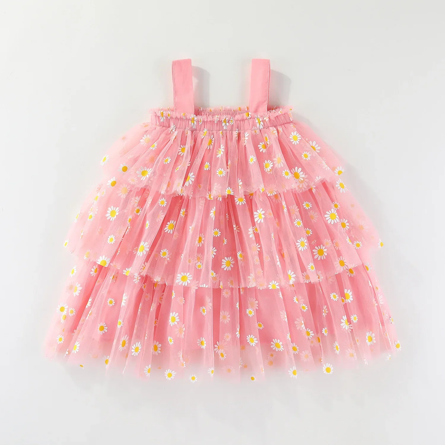 Infant Baby Girl Summer Tulle Dress 0-5T Daisy Print Tiered Cake Skirt Spaghetti Strap Princess Girl Party Dress