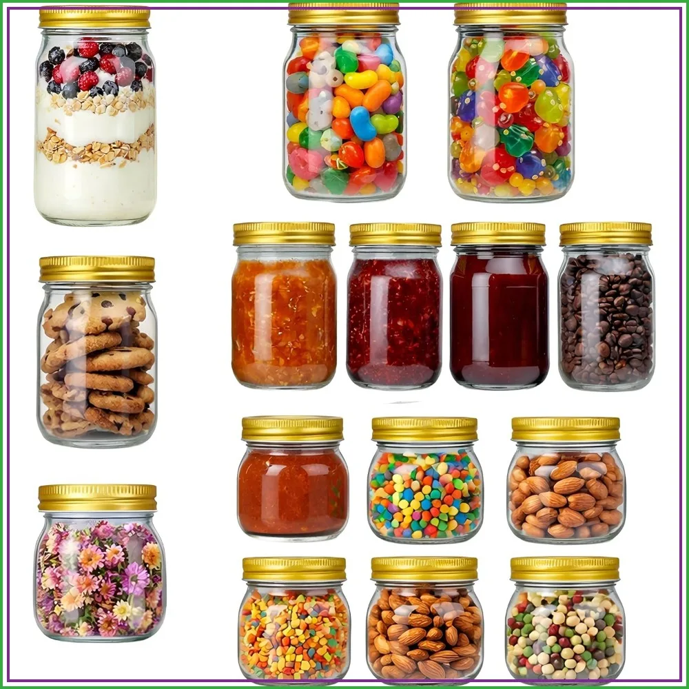 12-Pack Mason Jars: 25oz, 12oz, 10oz Glass Canning Jars with Regular Mouth Lids for Meal Prep, Food Storage, Wedding Favors, DIY Projects