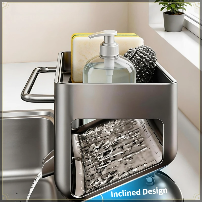Suction Cup Sink Caddy Rack Stainless Steel Easy To Install Strong Load Bearing Multi-purpose Kitchen Sink Storage Holder