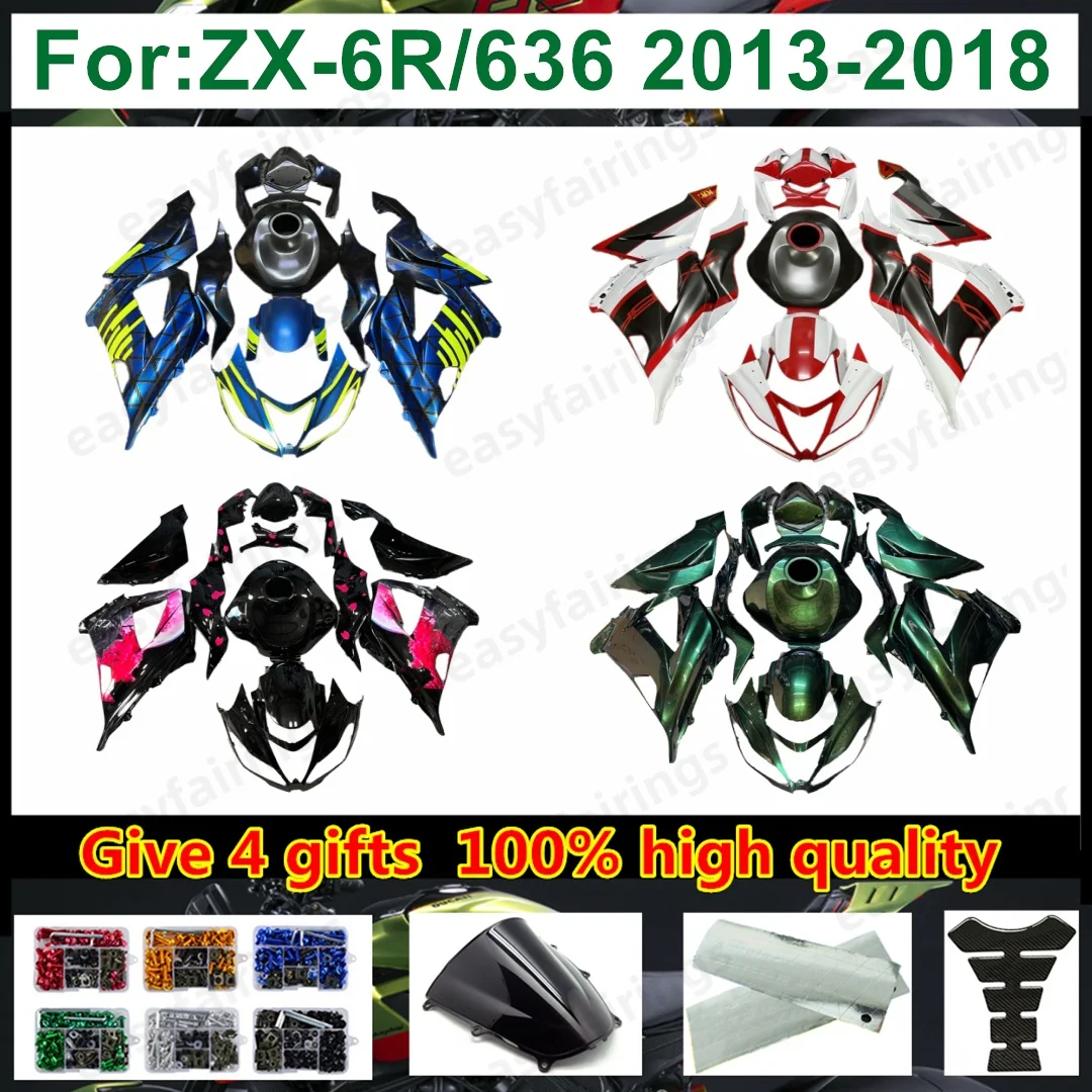 Unpainted Raw ABS Full Fairing Kit Bodywork Shell For ZX‑6R ZX6R 2013‑2018 Motorcycle Replacement Body Panels Fairings Assembly