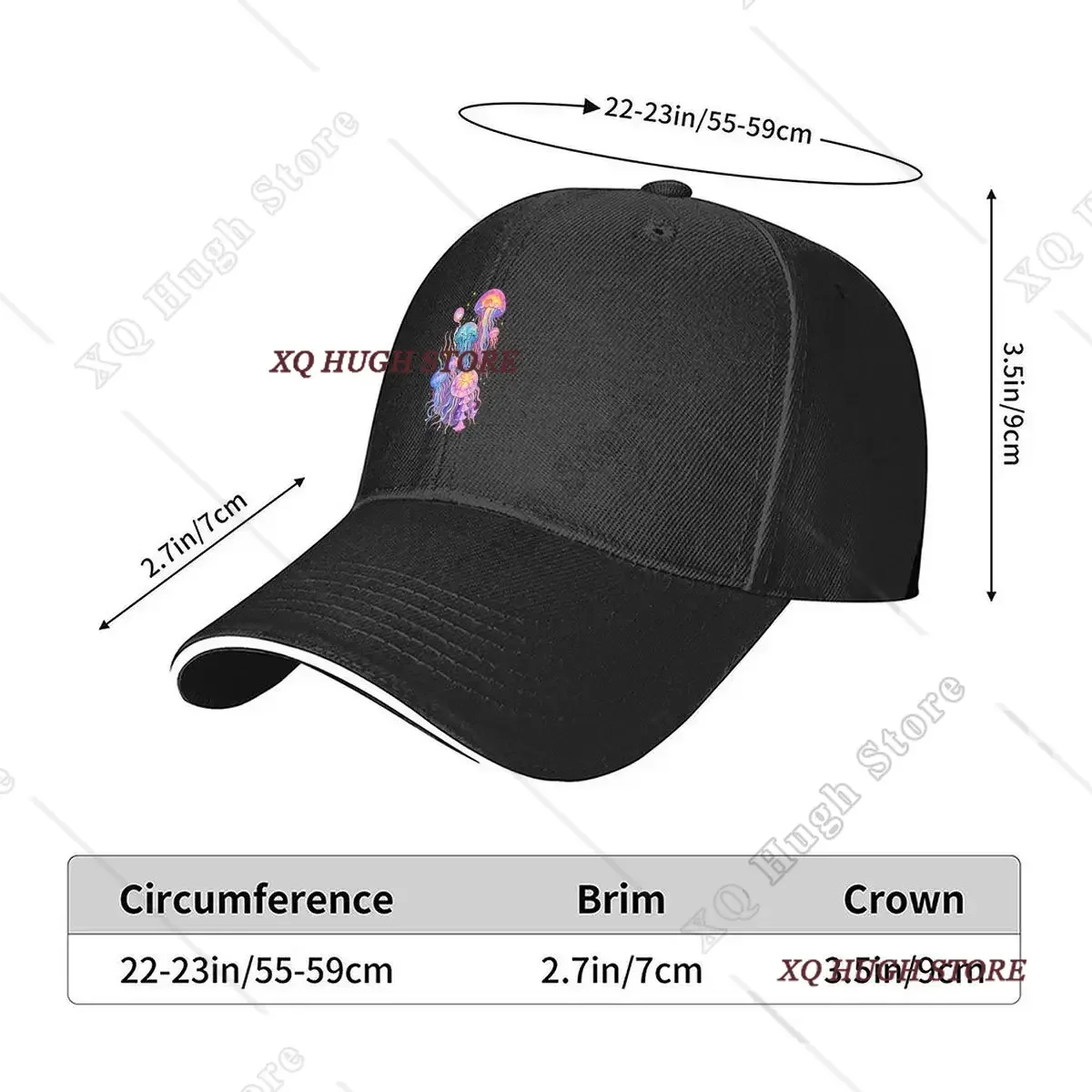 Rainbow Watercolor Jellyfish Marine Life Design Hip Hop hat Fashion Outdoor Sports Sandwich Baseball Cap