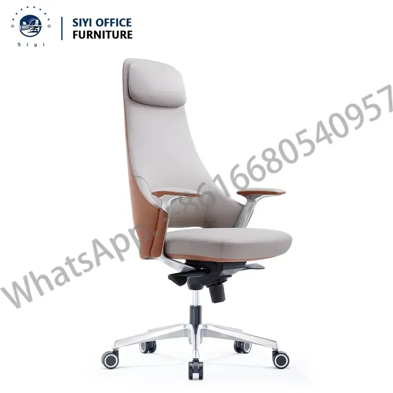 Comfortable Modern Ergonomic High Back Leather Executive Office Chair with Adjustable Armrest Swivel 6-Year Warranty