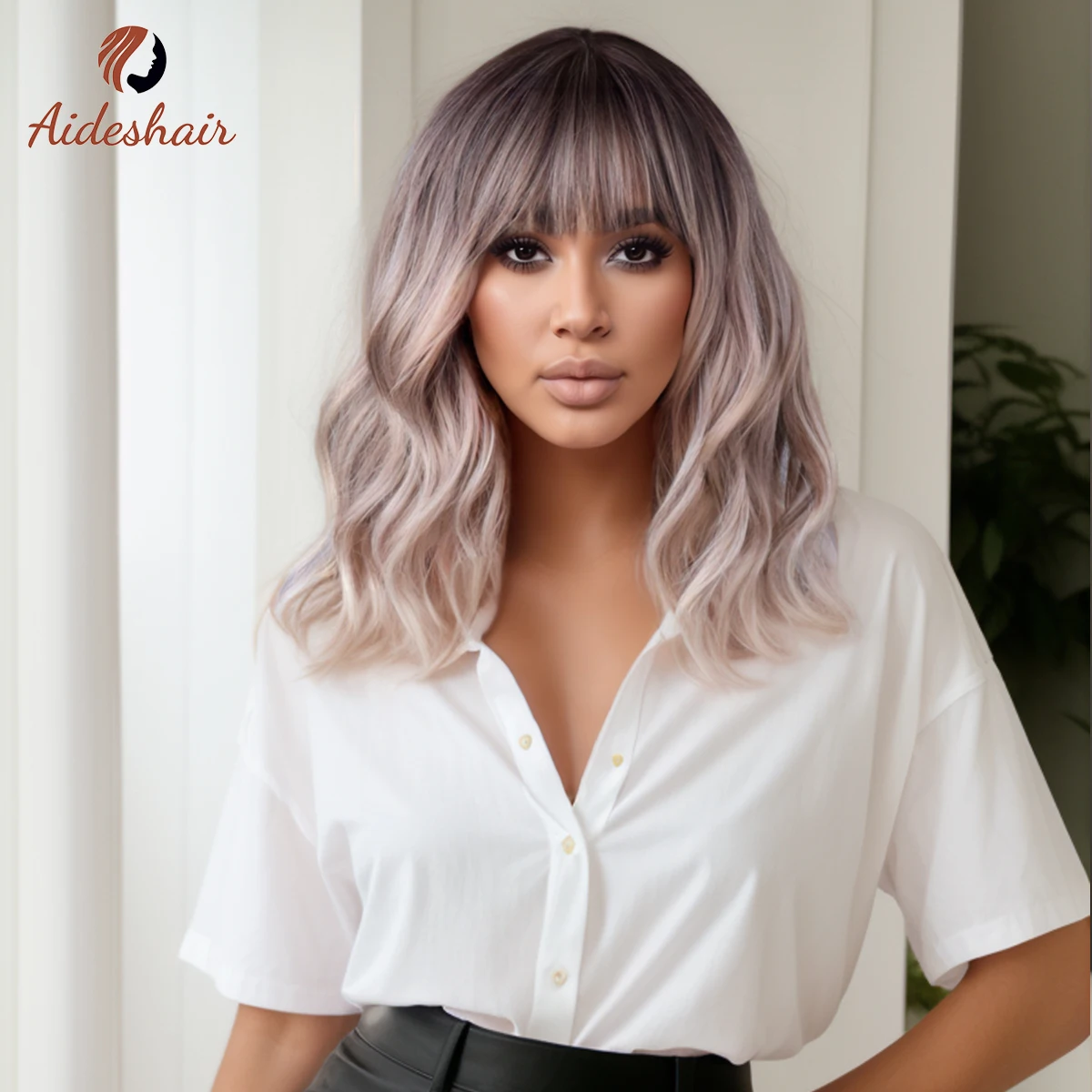 Aideshair Silver highlights short roll shawl wig Women\'s natural synthetic curly wig heat resistant fiber wig everyday Cosplay