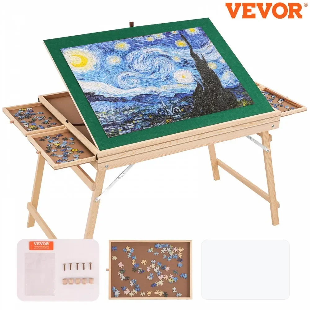 

VEVOR 1500 Piece Rotating Puzzle Board Wooden Jigsaw Puzzle Table with 6 Drawers and Cover for Adults and Kids