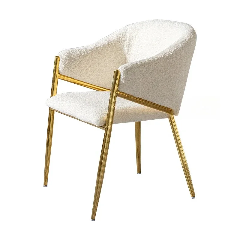 

Designer Italian modern simple light luxury lamb wool dining chair, fabric armrest back chair, coffee chair, makeup stool