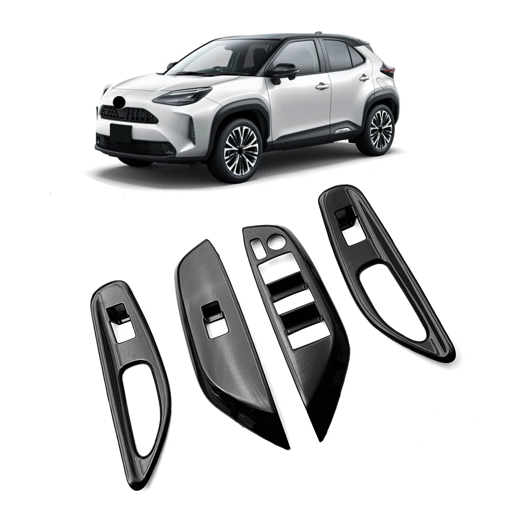 Car Bright Black Window Glass Lift Button Trim Switch Cover Door Armrest Panel Sticker for Toyota YARiS Cross 2020 LHD