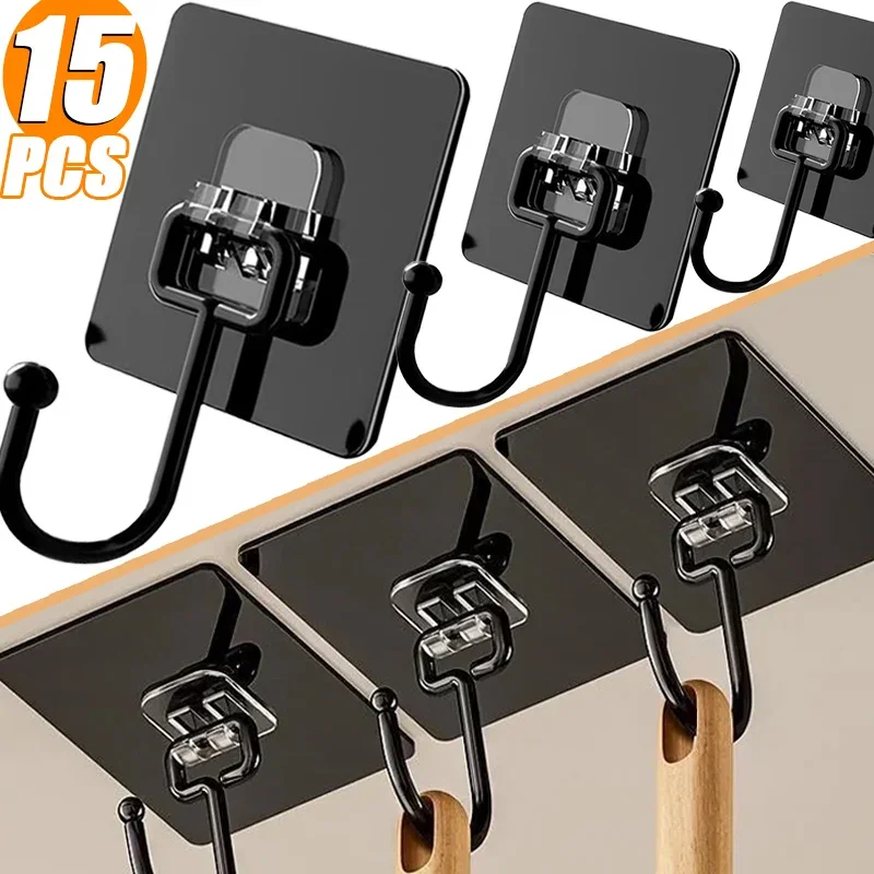 15-1PCS Heavy Duty Adhesive Hooks Stainless Steel Strong Sticky Key Storage Hanger Hook Multi-Function Rustproof Hooks Bathroom