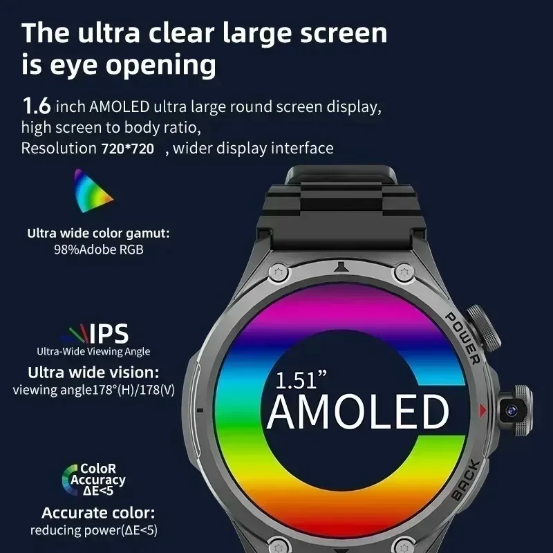 H12 4G/5G LTE Android Smartwatch: 1.6-inch AMOLED HD Display (720x720), GPS Positioning, WiFi Connectivity