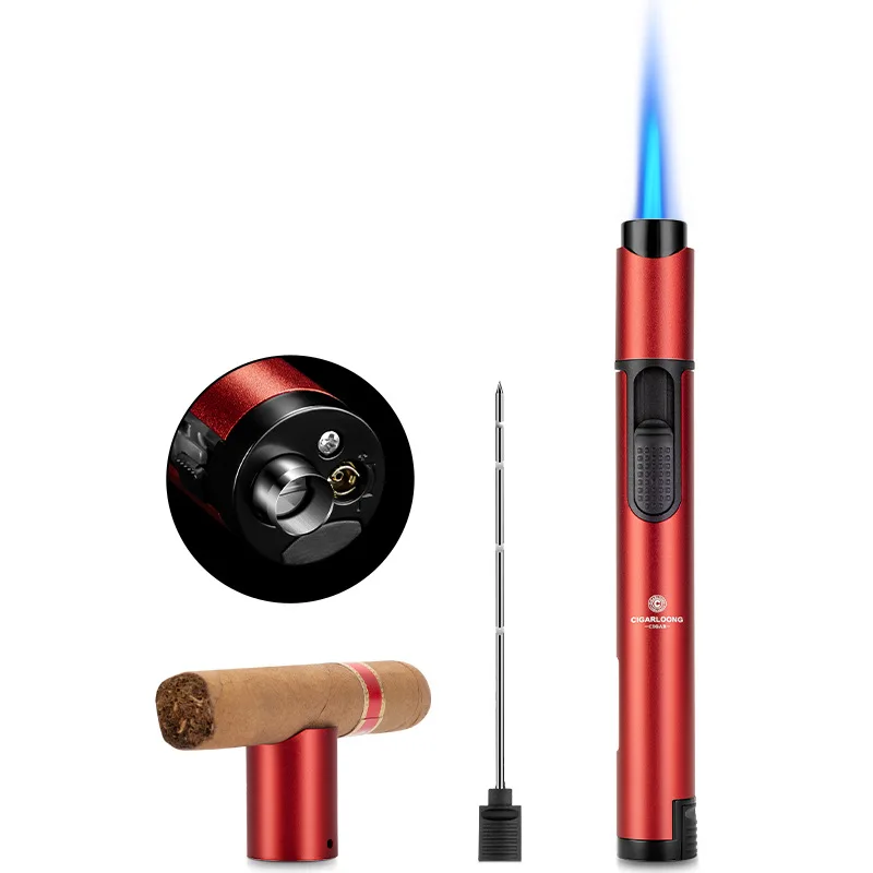 

Outdoor Metal High Firepower Four In One Cigar Lighter With Embedded Cigar Needle Holder Windproof Cigarette Lighter Men's Gift