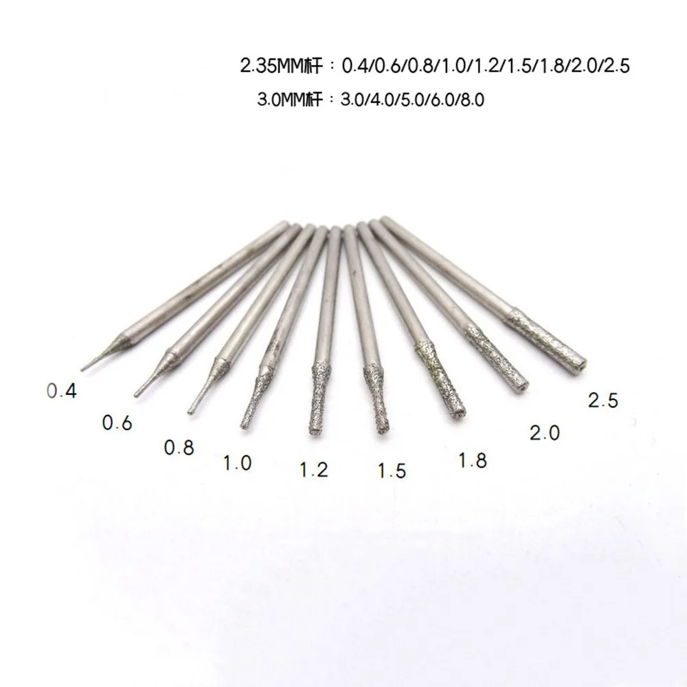 5/10/20 Pcs Diamond Grinding Head Mounted Points 0.5-2.5 MM Cutter Head Stone Jade Carving Polishing Engraving 2.35 MM Shank