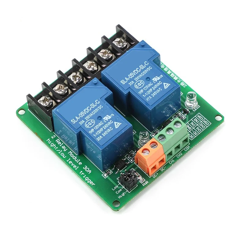 2-way 30A high and low level trigger relay module 5V 12V 24V smart home automation control