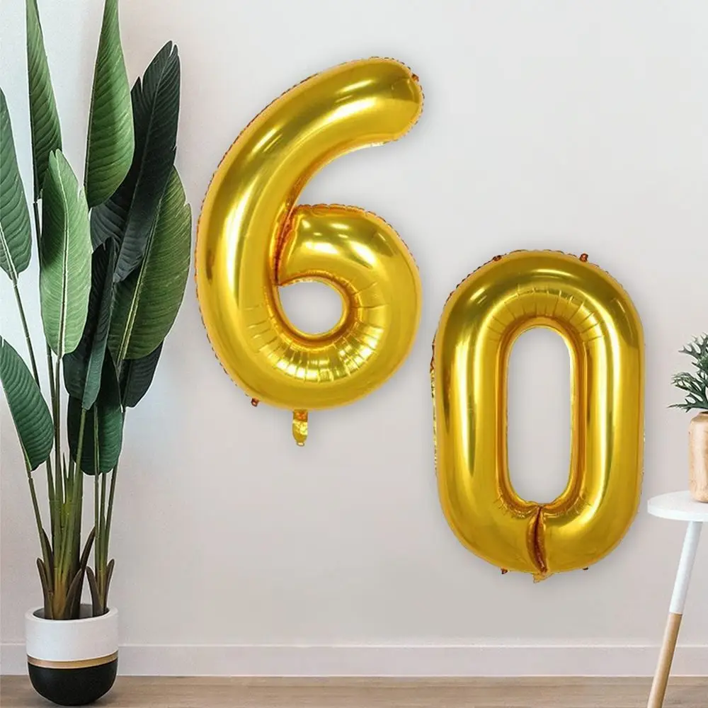 60 Number Balloons,40 Inch Gold Giant Balloons,Foil Mylar Digital Balloons,60 Birthday Party 60th Anniversary Events Party