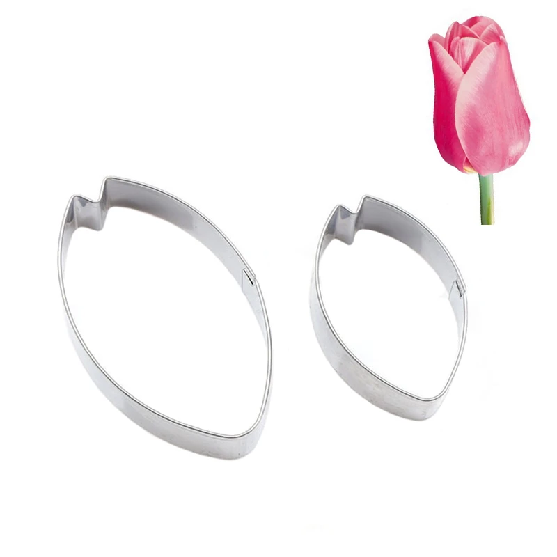 

2pcs Tulip Cookie Cutter Set Stainless Steel DIY Biscuit Baking Mold Cake Fondant Decorating Tools