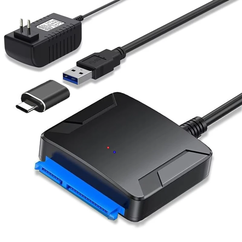 SATA to USB 3.0 and USB C Adapter Cable for 3.5 2.5 Inch SSD/HDD Hard Drive Reader, External Converter for SSD/HDD Data Transfer