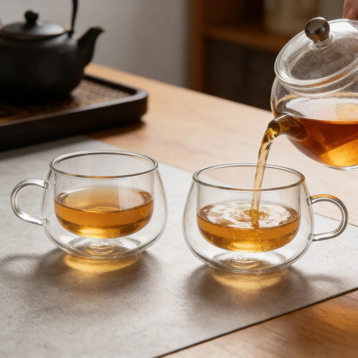 Double Wall Glass Cup with Handle High Borosilicate Glass Heat Resistant Coffee Tea Mug 100ml 200ml