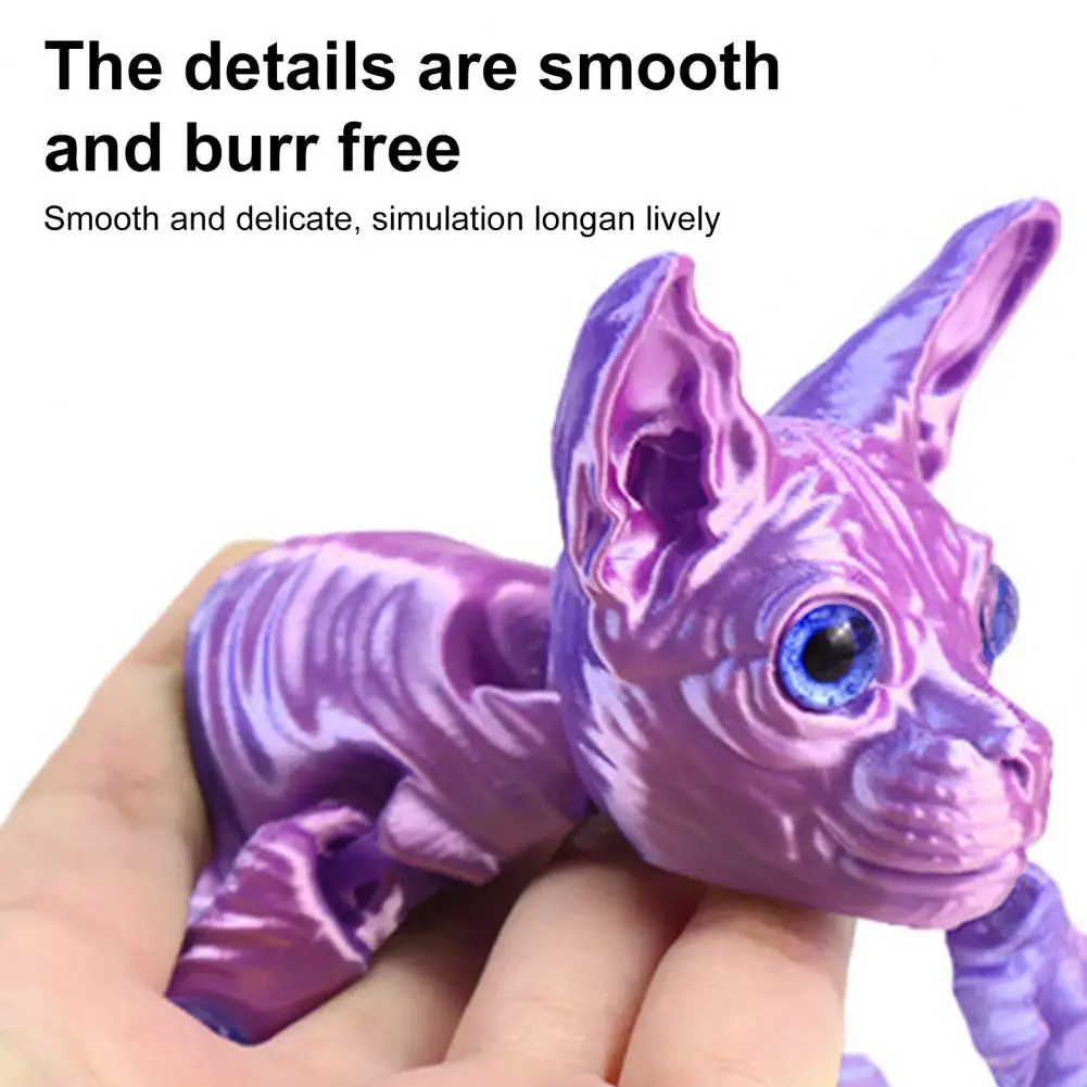30*20cm 3D Printed Hairless Cat Figurine Movable Joints Sphynx Cat Figure Articulated Home Bookshelf Desktop Decoration Ornament