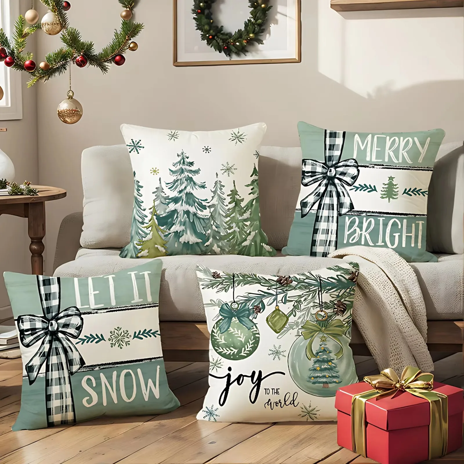 2024 New  Merry Christmas Throw Pillow Cover Cushion Xmas Holiday Case Decoration Sofa Couch Living Room Decor Pillowcase